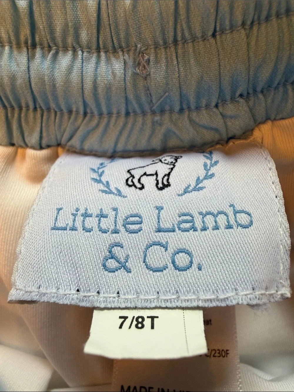Little Lamb & CO Light Blue & White Striped Swim Shorts with Drawstring-Size 7/8